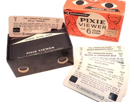 Pixie Viewer - American Wild Animals - 6 Kodachrome Color Cards & Viewer Box - vintage Discount