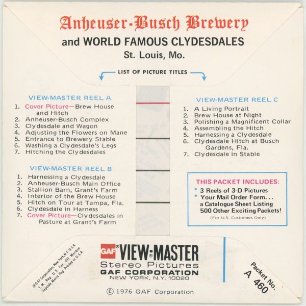 Anheuser - Busch Brewery - View-Master 3 Reel Packet - 1970 views - vintage - A460-G5A Supply