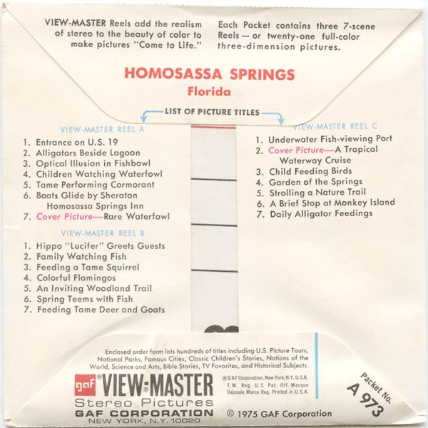 Homosassa Springs - View-Master 3 Reel Packet - 1975 - vintage - A973-G3B For Cheap