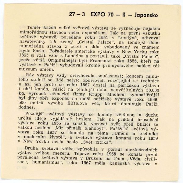 Expo 70 - II - Japonsko (Japan) - Single Meopta Stereo Vize Reel - vintage - 27-3 Sale