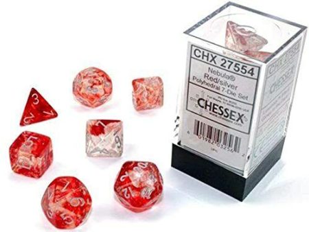 Chessex 7-Die Set Nebula Luminary: Red Silver Cheap