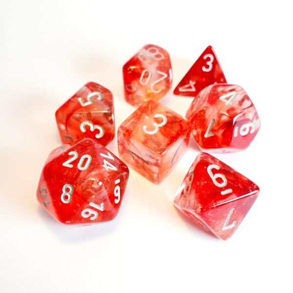 Chessex 7-Die Set Nebula Luminary: Red Silver Cheap